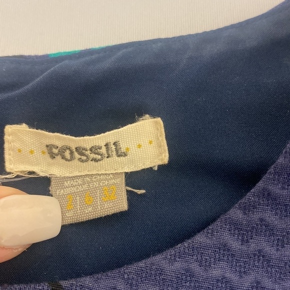 Fossil Blue Dress Lite Blue Flowers Zips Up Back - Picture 7 of 9